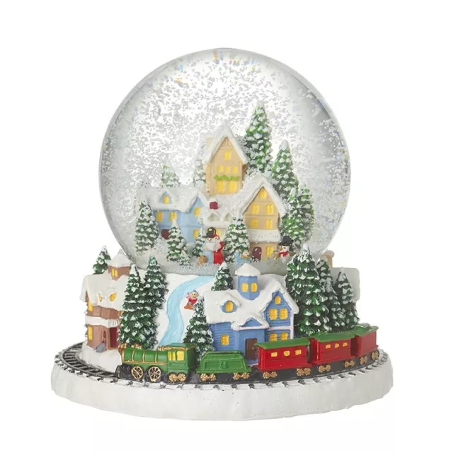 Heaven Sends Village Scene with Train Musical Luxury Christmas Snow Globe