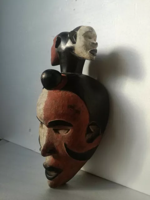 MASCHERA AFRICANA Gabon IN LEGNO INTAGLIATO ETNICA DIPINTA XX sec Africa 40cm 3