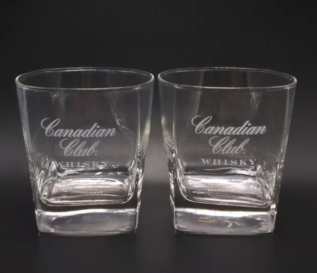Canadian Club Whiskey Rocks Glasses Lowball Square Base Pair