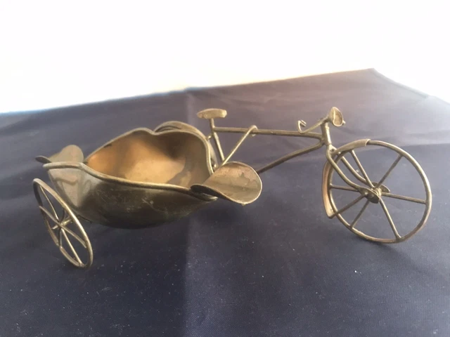 Figural Antique Sterling Silver Mexico Bicycle Open Side Cart Ash Tray Goldwash?