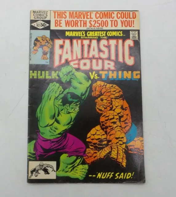 Marvels Greatest Comics #92 Sept 1980 The Fantastic Four The Hulk VS The Thing