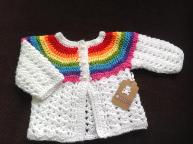 Handmade Knitted crochet rainbow Baby girl boy Cardigan / Coat /Jacket Baby Gift 3