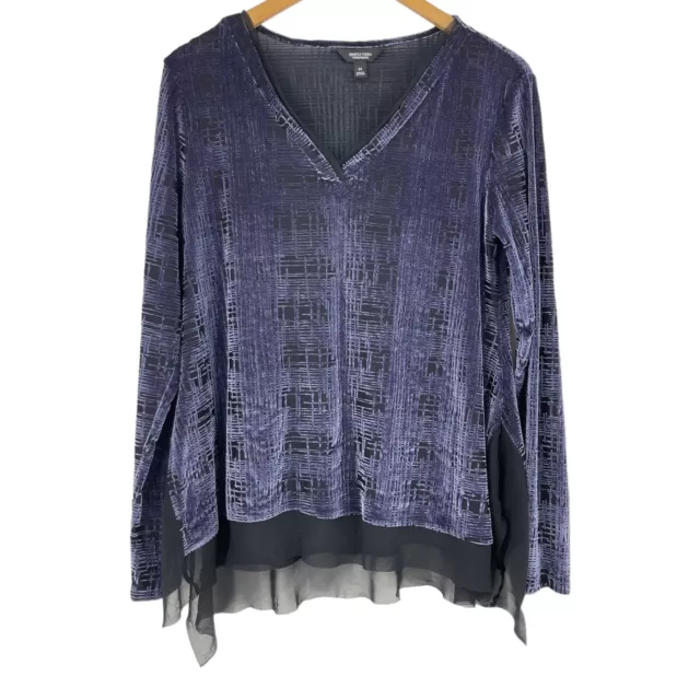 Simply Vera Vera Wang Top Womens Long Sleeve Flowy Pullover Medium Velour Mesh