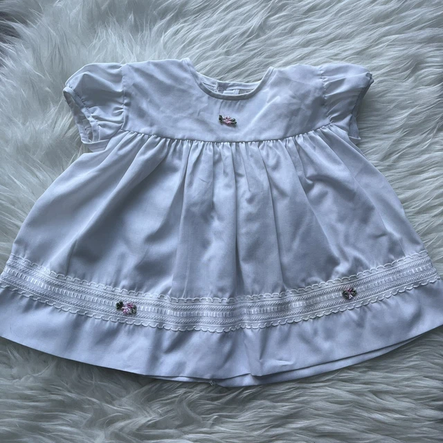 Abito vintage Naomi taglia 0-6 mesi bambina bianco anni 80 pizzo made in England