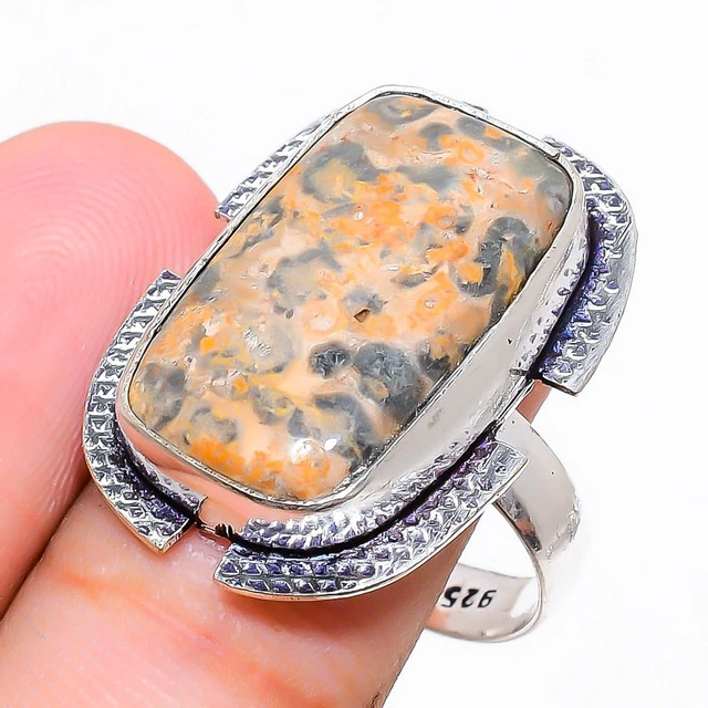 Leopard Skin Gemstone Handmade 925 Sterling Silver Jewelry Ring Size 9
