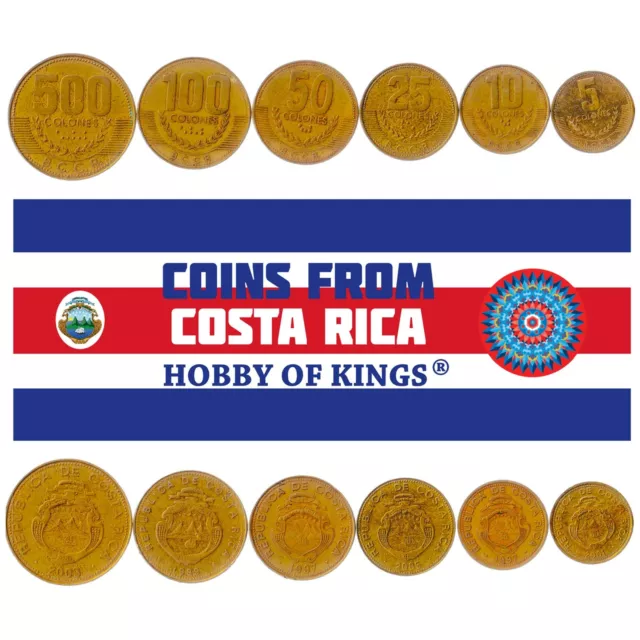 Costa Rican Tico 5 Coin Set 5 10 25 100 500 Colones | Ship | Star | 1997 - 2005