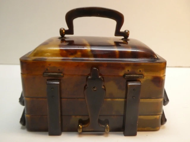 ANTIQUE LUCITE FAUX Tortoise Shell Vanity Travel Concertina Case ...