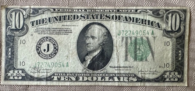 1934C $10 Federal Reserve Note "J” Kansas City- Lot 59