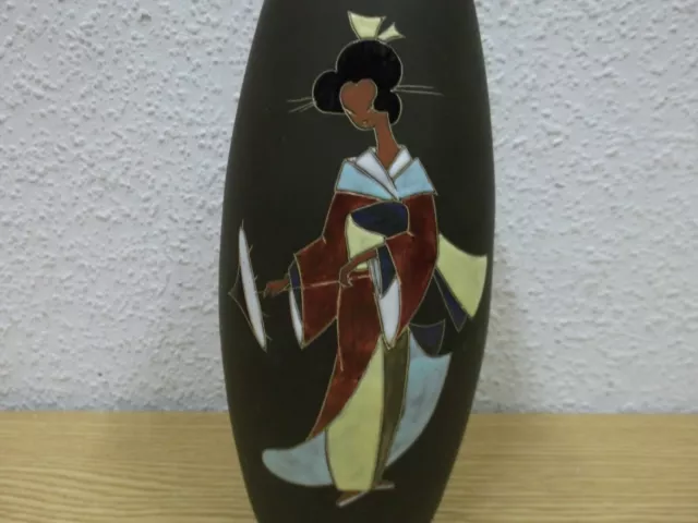 50er Kiechle Vase Geisha Keramik Handarbeit 25 cm Vintage 50s 2