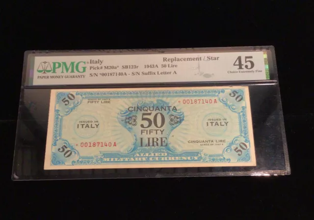 Allied Military Currency Italy Fifty Lire Replacement Star Note PMG 45 (RARE)