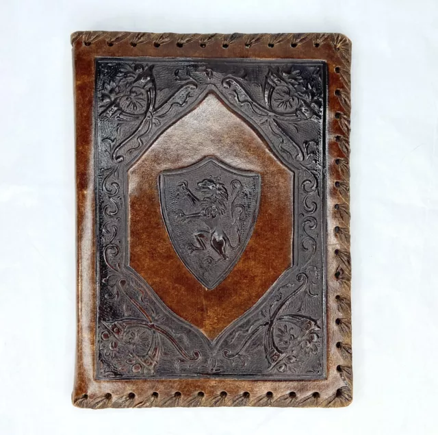 Tooled Leather Lion Crest Griffin Vintage Journal Cover Address Book Cover