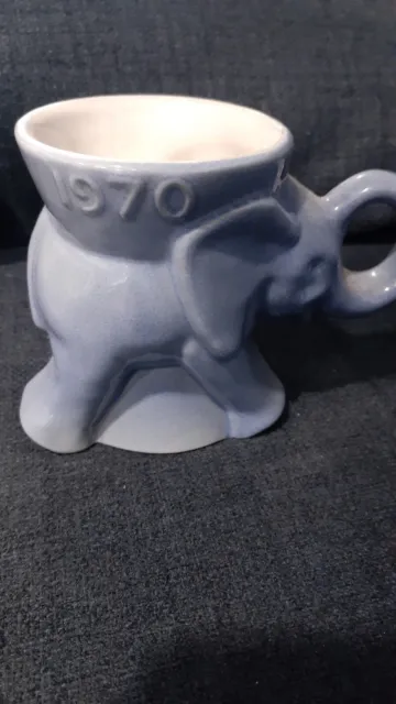 Vintage 1970 Frankoma Pottery Political Mug / Cup Blue GOP Elephant