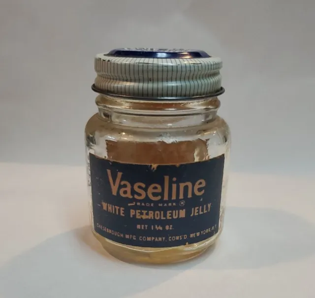Vintage Vaseline Glass Jar Blue Seal White Petroleum Jelly Collectible