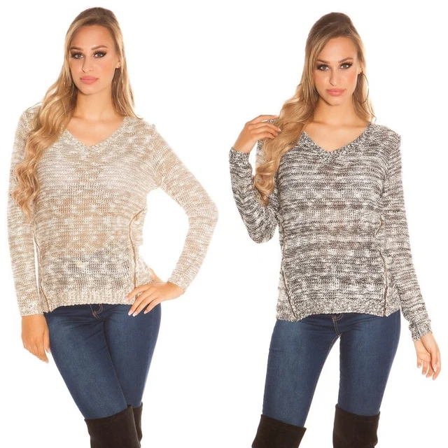 Maglione donna pullover oversize felpa manica lunga inverno sexy lungo zip