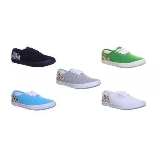 Unisexe Lacet Coupe Basse Toile Baskets Tennis en Noir Taille UK 3 -