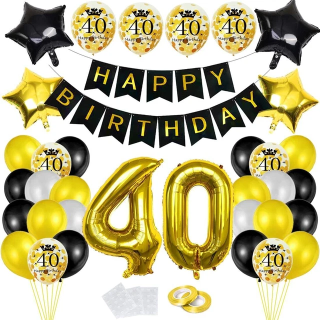 Palloncini 40 Anni Compleanno Nero e Oro 40 Anni Compleanno Donna Uomo Dec