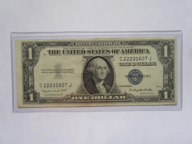1935-G **NO MOTTO** $1 Dollar Blue Seal Silver Certificate- **222** in serial #