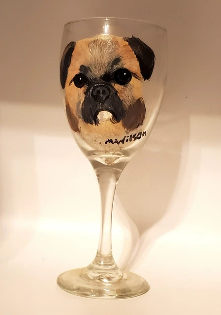 Smooth Brussels Griffon Dog Wine Glass Hand Painted by Mary Wilson of Pet Lovers