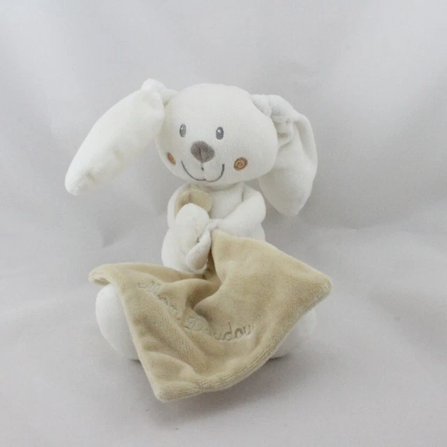 Doudou lapin blanc avec mouchoir beige POMMETTE - 20340