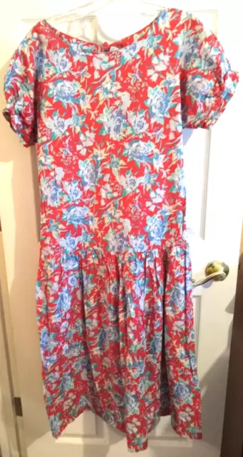 LAURA ASHLEY Vintage Red, Blue & Green Floral  Sun Dress  Size 8