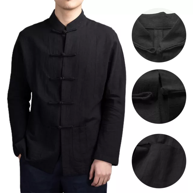 Chinese Style Shirt Top Tang Tops Uniform Traditional Men's with Mandarin Collar