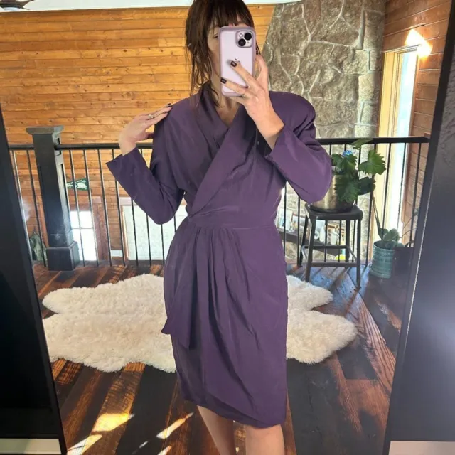 VINTAGE TAHARI 100% Silk Wrap Style Purple Dress