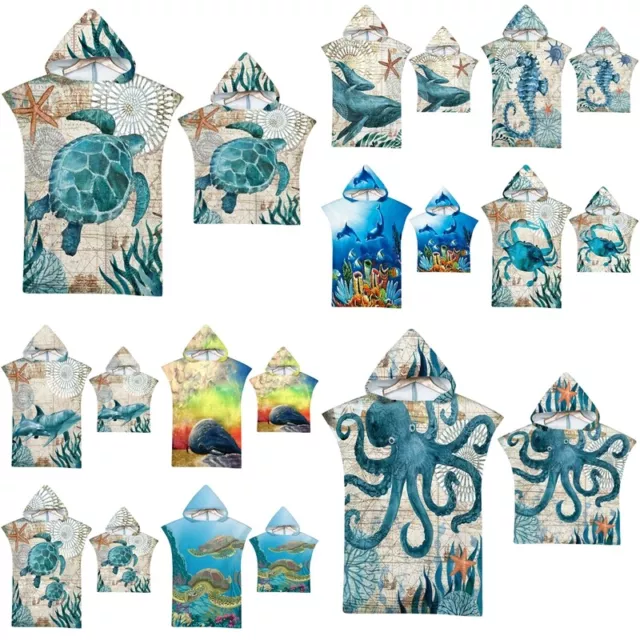 Kids Adult Marine Animal Beach Changing Robe Quick Dry Hooded Towel Bathrobe AU