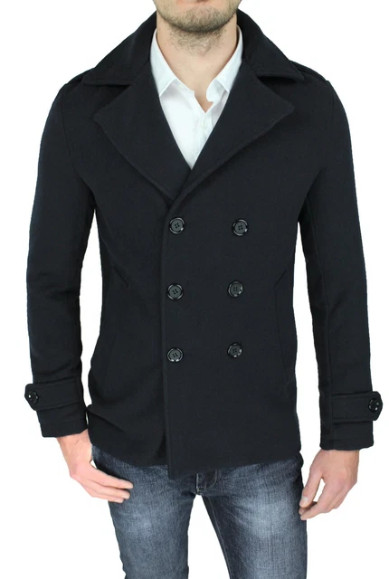 Cappotto uomo invernale nero slim fit giacca trench giubbotto doppio petto