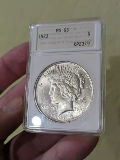 ANACS MS63 1923 Peace US SIlver Dollar $1 - Old Soap Holder  Soapbox ANA
