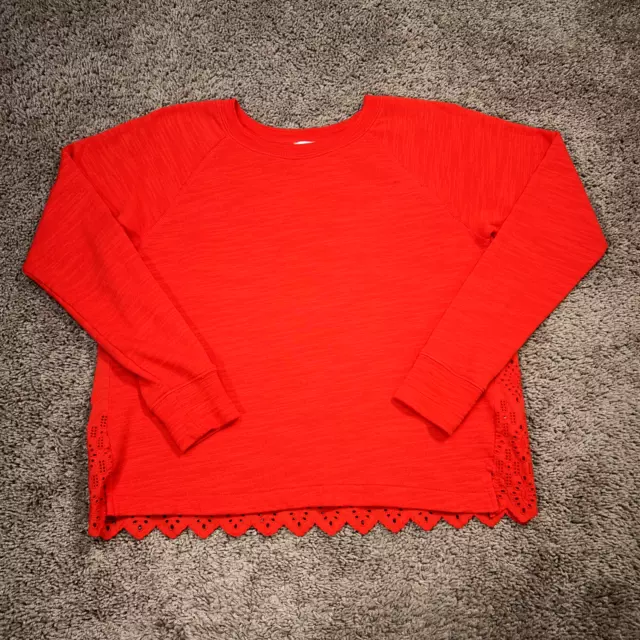 J Crew Sweatshirt Womens Small Red Long Sleeve Eyelet Back Pullover Sweater