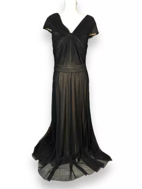 Tadashi Shoji Cap Sleeve Gown Nude with black Overlay 10