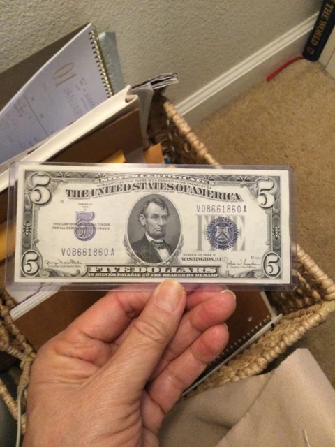 1934 D Blue Seal $5 Five Dollar Silver Certificate