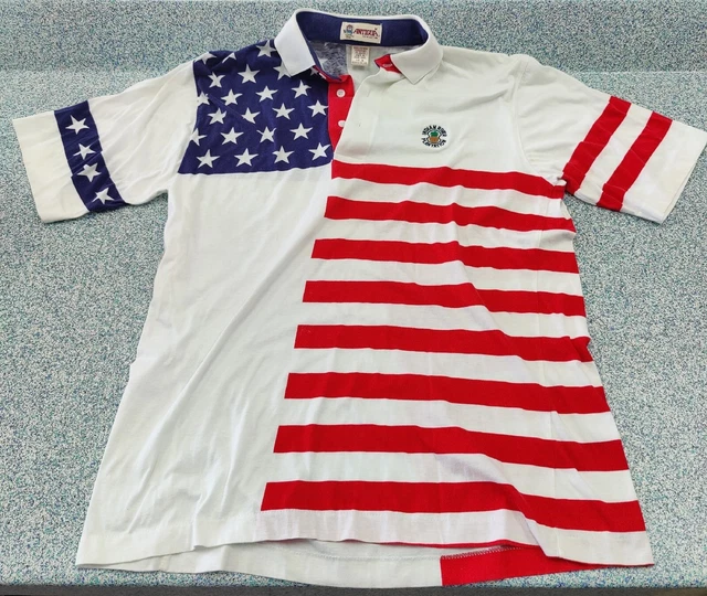 Antigua Mens Shirt M Indian River Plantation Golf Polo American Flag VTG USA