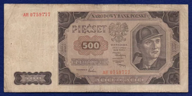 Poland 1948 500 Zlotych Banknote, Scarce (Ref. b1435)