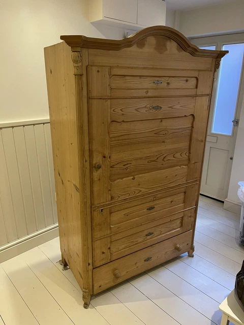 Antique French Pine Linen Wardrobe Cupboard, C 1870