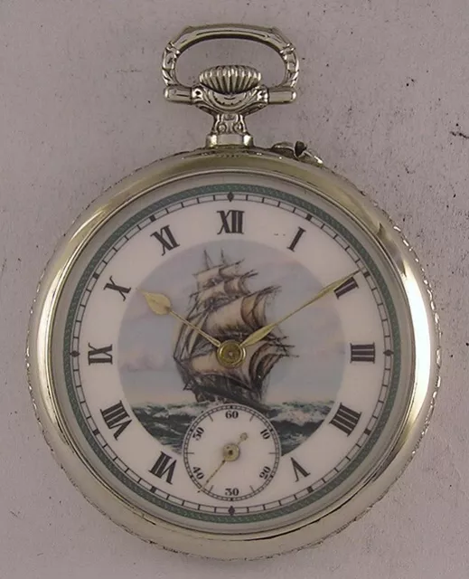 Superb 120 Years Old Cylindre 1900 French Marine Pocket Watch Painted Dial MINT