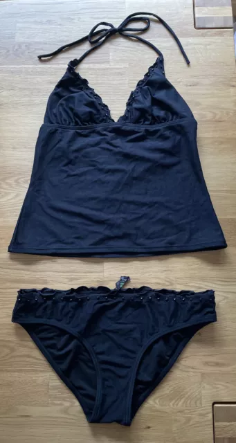 2-tlg.Set Tankini  Gr. 38 Schwarz  Mit Perlen Damen-Bademode Schwimmanzug