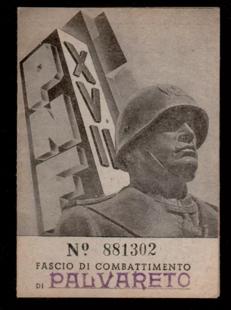 Tessera Fascista Pnf Fascio Di Combattimento  Anno Xvii