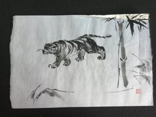 Original Japanische Tuschezeichnung TIGER v. Ursula Correns 28x43cm