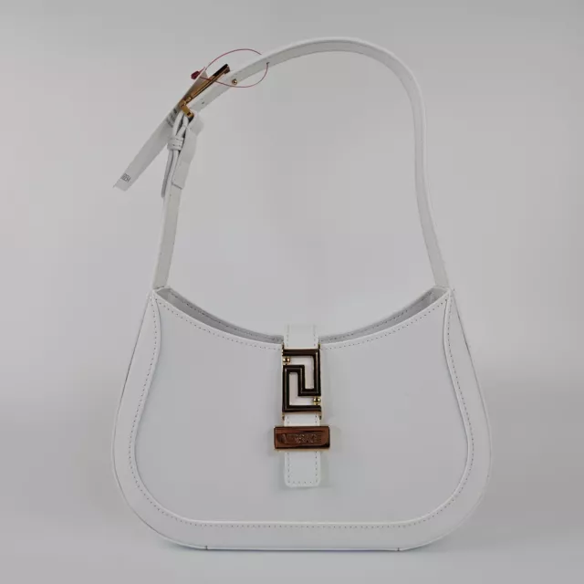 Versace Greca Goddess Small Optic White Leather Shoulder Bag New SS24