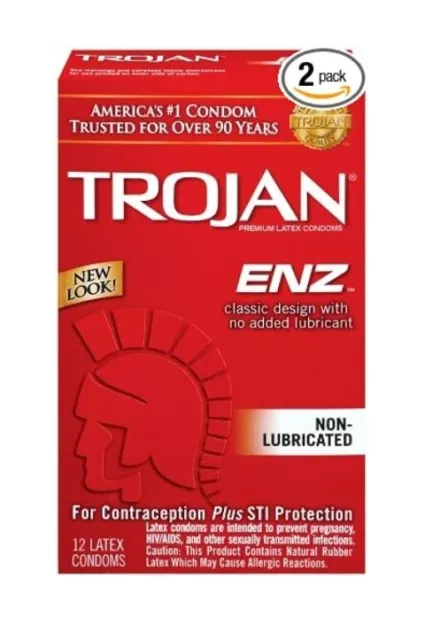 Trojan Enz Non-lubricated Condoms, 12 Count (Pack of 2)