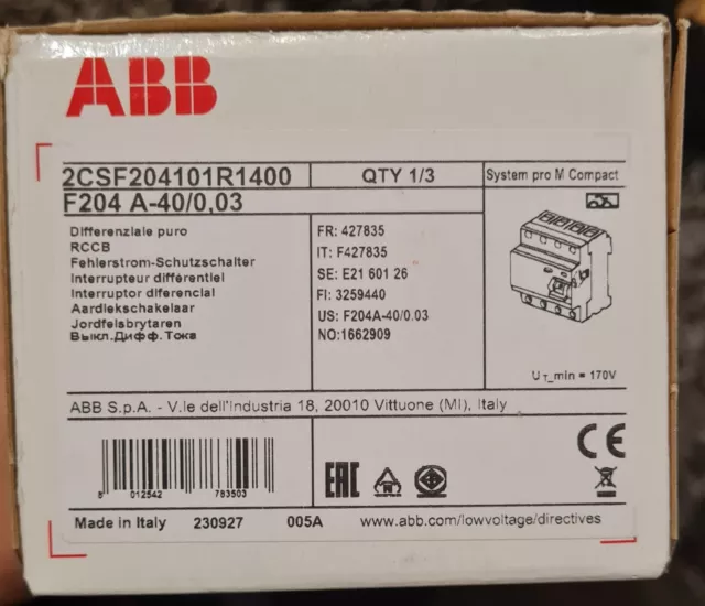 ABB F204 A-40/0,03 Fi-schutzschalter Typ A (2CSF204101R1400)