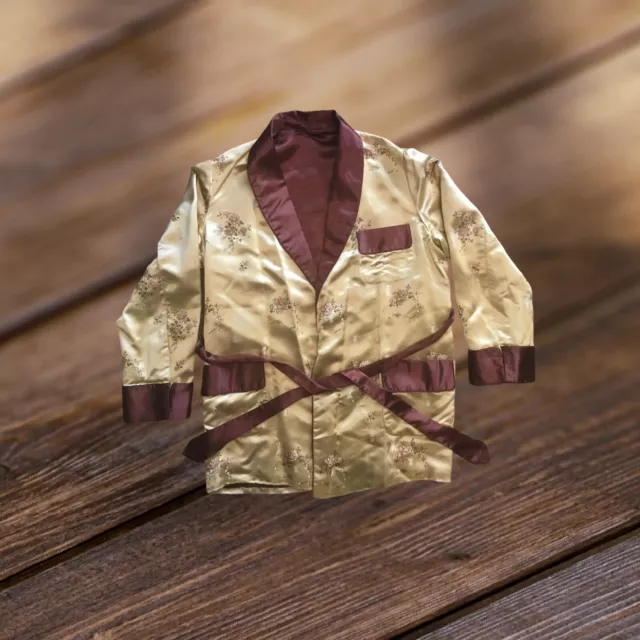 Vintage Chinese Silk Embroidered Brown And Gold Smoking Jacket