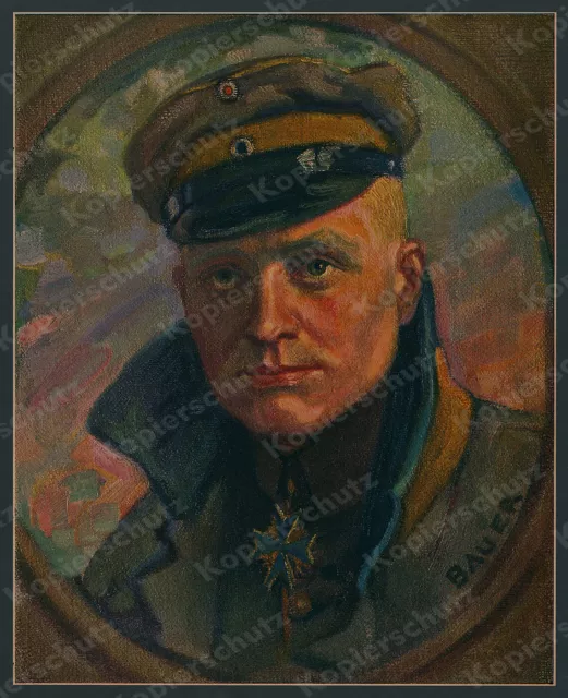 Karl Bauer Farb-Porträt Richthofen Orden Pour le Mérite Jasta 11 Luftwaffe 1917