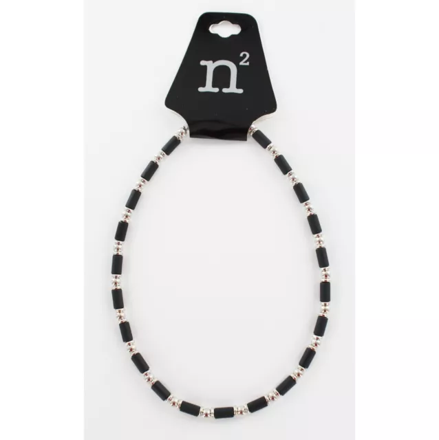 New Mens 18" Surfer Style Silver & Black Beaded Necklace #N2609