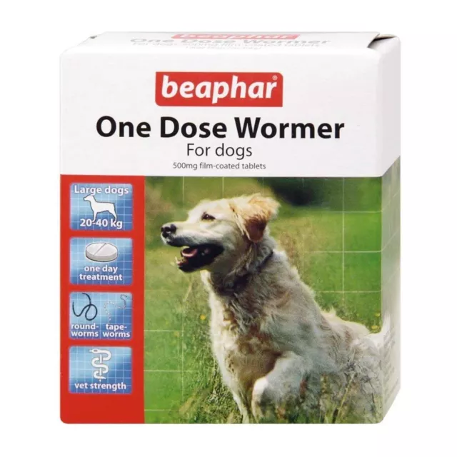 Beaphar One Dose Dog Wormer for Large Dogs 4 Tablets Roundworm Tapeworm
