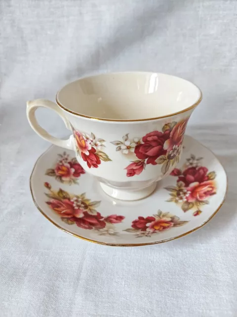 Vintage Ridgway Queen Anne fine  bone china cup and saucer  Rose design 80s MCM