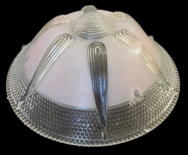 VTG Art Deco Flush Mount Light Ceiling Frosted Lamp Shade~Light Pink~Textured