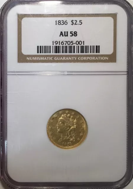 1836 Script 8 Classic Head Quarter Eagle $2.5 Gold Ngc Au 58