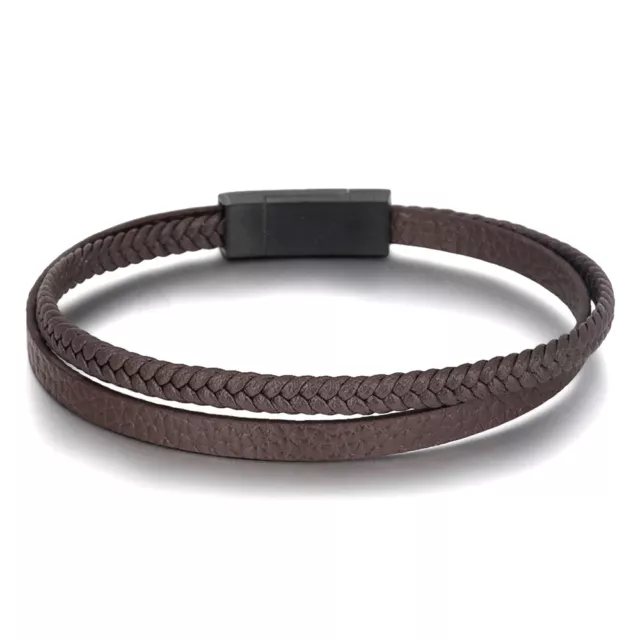 Mens Handmade Braided Leather Bracelet Wristband Clasp Brown Black Unisex